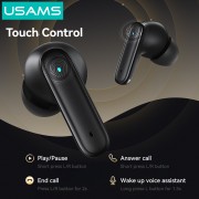 USAMS earphones με θήκη φόρτισης E05, True Wireless, BT 6.0, μαύρα
