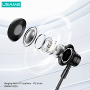 USAMS earphones YQ24 με μαγνήτη, Bluetooth, 130mAh, μαύρα