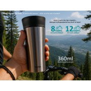 BRUNO θερμός BRN-0068, εργονομικό καπάκι, anti-slip, 360ml, ασημί
