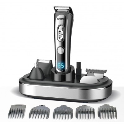 BRUNO BRN-0221 Κουρευτική/Ξυριστική μηχανή 5 σε 1, επαναφορτιζόμενη, ψηφιακή ένδειξη, σετ 16τμχ, black-Inox