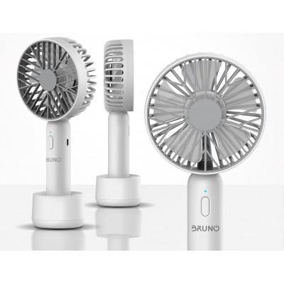 BRUNO BRN-0229 Φορητός ανεμιστήρας χειρός επαναφορτιζόμενος, με βάση και λουράκι μεταφοράς, λευκός-γκρί