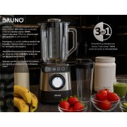 BRUNO μπλέντερ 3 σε 1 προηγμένων λειτουργιών BRN-0254, 1500W, 1.8L γυάλινη κανάτα, 6 λεπίδες, inox-μαύρο