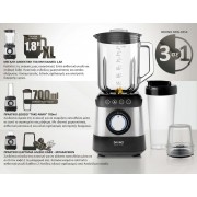 BRUNO μπλέντερ 3 σε 1 προηγμένων λειτουργιών BRN-0254, 1500W, 1.8L γυάλινη κανάτα, 6 λεπίδες, inox-μαύρο