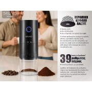 BRUNO BRN-0256 Ηλεκτρικός Μύλος Καφέ επαναφορτιζόμενος με 39 επίπεδα άλεσης, μαύρος