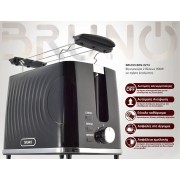 BRUNO φρυγανιέρα BRN-0274, 2 θέσεων, 900W, με σχάρα ψησίματος, μαύρη