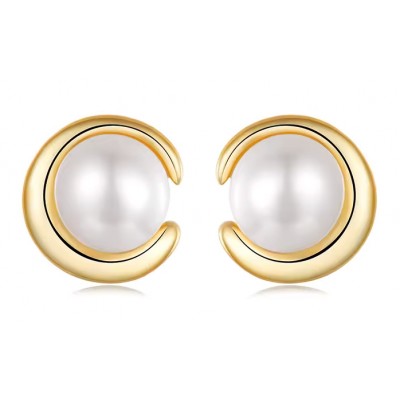 BAMOER σκουλαρίκια καρφωτά BSE1107 με λευκή πέρλα, ασήμι 925, χρυσό
