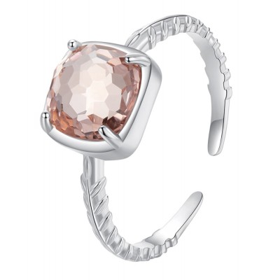 BAMOER δαχτυλίδι BSR598-E με ροζ διάφανο κρύσταλλο, ανοιγόμενο, ασήμι 925, ασημί