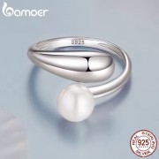 BAMOER δαχτυλίδι BSR662-E με πέρλα, ανοιγόμενο, ασήμι 925, ασημί