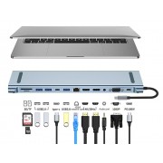 POWERTECH docking station BYL-2003U2, 12 θυρών, βάση laptop, USB-C, γκρι