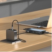 POWERTECH docking station BYL-2311 8 θυρών, USB-C σύνδεση, 100W PD, γκρι