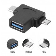 POWERTECH αντάπτορας USB σε USB-C & Micro USB CAB-U117, 5Gbps, μαύρος