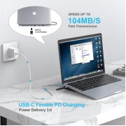 POWERTECH docking station CAB-UC080, 10 θυρών, βάση laptop, USB-C, γκρι