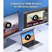 POWERTECH docking station CAB-UC083, 2 θυρών HDMI, USB-C, 4K, γκρι