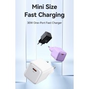 USAMS φορτιστής τοίχου US-CC186, USB-C θύρα εξόδου, 30W PD, μωβ