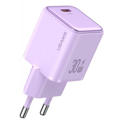 USAMS φορτιστής τοίχου US-CC186, USB-C θύρα εξόδου, 30W PD, μωβ