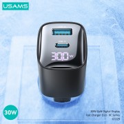 USAMS φορτιστής τοίχου US-CC229, USB & USB-C, 30W, GaN, μαύρος