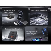 USAMS φορτιστής τοίχου CC265, USB & 2x USB-C, 67W, GaN, λευκός