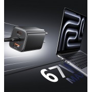 USAMS φορτιστής τοίχου CC265, USB & 2x USB-C, 67W, GaN, λευκός