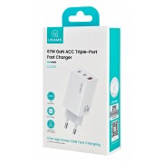 USAMS φορτιστής τοίχου CC265, USB & 2x USB-C, 67W, GaN, λευκός