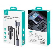 USAMS φορτιστής αυτοκινήτου CC287 με 2 σε 1 καλώδιο, USB/USB-C θύρες, 66W, μαύρος