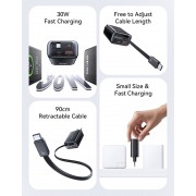 USAMS φορτιστής τοίχου CC296 με καλώδιο, USB & USB-C, 30W, μαύρος
