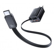 USAMS φορτιστής τοίχου CC296 με καλώδιο, USB & USB-C, 30W, μαύρος