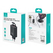 USAMS φορτιστής τοίχου CC296 με καλώδιο, USB & USB-C, 30W, μαύρος