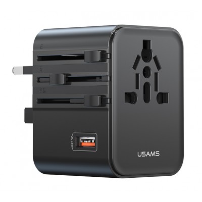 USAMS φορτιστής/αντάπτορας πρίζας CC309, USB & 2x USB-C, universal, 25W, μαύρος