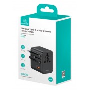 USAMS φορτιστής/αντάπτορας πρίζας CC309, USB & 2x USB-C, universal, 25W, μαύρος
