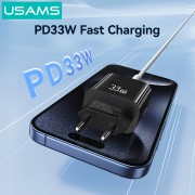 USAMS φορτιστής τοίχου CC317, USB & USB-C, 33W, GaN, μαύρος