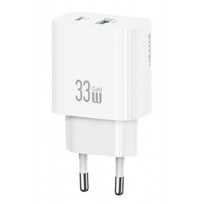 USAMS φορτιστής τοίχου CC317, USB & USB-C, 33W, GaN, λευκός