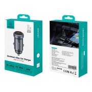 USAMS φορτιστής αυτοκινήτου CC322, USB & USB-C, 30W, γκρι