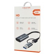 CABLETIME video capture CT-ACHC-AG, HDMI/USB & USB-C, 4K/60Hz, γκρι