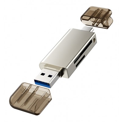 CABLETIME card reader CT-ACMCD2-ZG για SD & micro SD, USB/USB-C σύνδεση, 5Gbps, γκρι