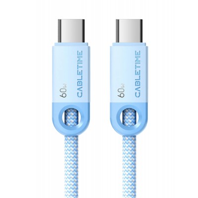 CABLETIME καλώδιο USB-C CT-CM60-PBL, 60W PD, 480Mbps, 0.25m, μπλε