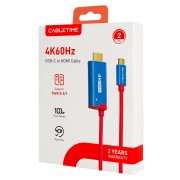 CABLETIME καλώδιο USB-C σε HDMI CT-CMHD4P, 4K/60Hz, PD100W, 2m, κόκκινο