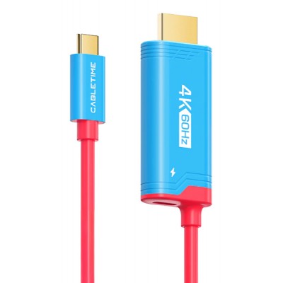CABLETIME καλώδιο USB-C σε HDMI CT-CMHD4P, 4K/60Hz, PD100W, 2m, κόκκινο