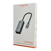 CABLETIME αντάπτορας δικτύου CT-CML1000, USB-C, 1000Mbps Ethernet, γκρι