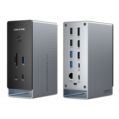 CABLETIME docking station CT-DK181-AG, 16 θυρών, USB-C σύνδεση, 100W PD, 1000Mbps, MST, γκρι