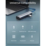 CABLETIME USB hub CT-HUBP4, 4x θυρών, 5Gbps, USB-C σύνδεση, γκρι