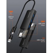 CABLETIME USB hub CT-HUBT3-PB, 4x θυρών, 5Gbps, USB/USB-C σύνδεση, μαύρο