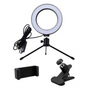 CABLETIME φωτιστικό δαχτυλίδι LED CT-LRL6-PB με μίνι τρίποδα & σφιγκτήρα, βάση smartphone, Φ16cm