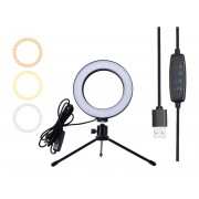 CABLETIME φωτιστικό δαχτυλίδι LED CT-LRL6-PB με μίνι τρίποδα & σφιγκτήρα, βάση smartphone, Φ16cm