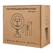 CABLETIME φωτιστικό δαχτυλίδι LED CT-LRL6-PB με μίνι τρίποδα & σφιγκτήρα, βάση smartphone, Φ16cm
