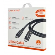 CABLETIME καλώδιο USB-C σε USB-C CT-USB4, 240W, 40Gbps, 8K/60Hz, USB4, 1m, μαύρο