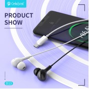 CELEBRAT earphones με μικρόφωνο D13, USB-C σύνδεση, Φ10mm, 1.2m, λευκά