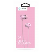 CELEBRAT earphones με μικρόφωνο D7, 3.5mm σύνδεση, Φ10mm, 1.2m, ροζ