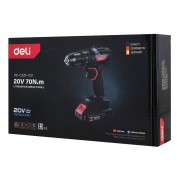 DELI κρουστικό δραπανοκατσάβιδο μπαταρίας DE-CZ20-1D2, Brushless, 20V, 2x 2Ah, 70N.m