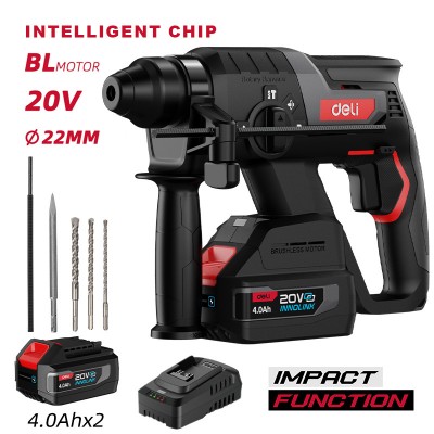 DELI κρουστικό σκαπτικό μπαταρίας DE-DC20-2D4, Brushless, 20V, 2x 4Ah, 2J