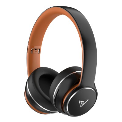 DOQAUS headphones DESIGN 3, ασύρματα & ενσύρματα, Φ40mm, 600mAh, μαύρα/καφέ